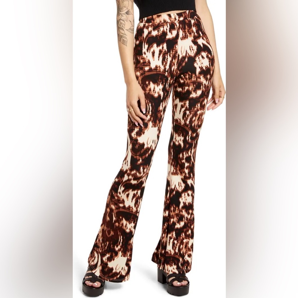 ❤️ BP. Long Knit Flare Pants Brown Blurred Paisley
